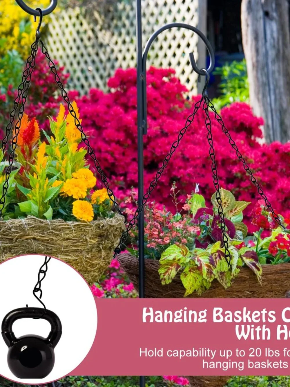 6pcs 16 Inch Hanging Basket Chains 3 Point, Black Chain with Hooks for Hanging P